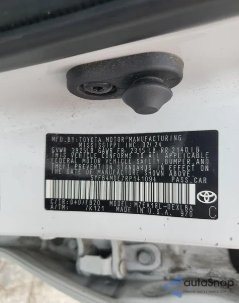 2024 Toyota Corolla Le from USA, damaged, VIN 5YFB4MDE7RP141094